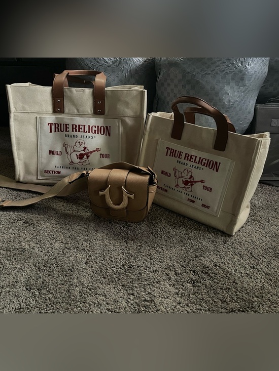 True Religion Other - True Religion Beige Canvas Tote Bags with Brown Handles and Tan Crossbody